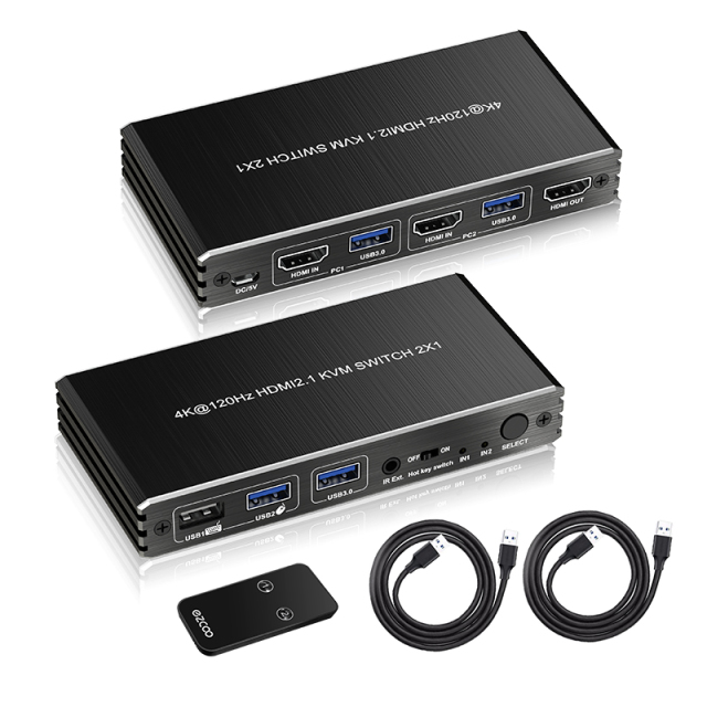 8K60 HDMI 2.1 KVM Switch 2 Port with Hotkey & EDID