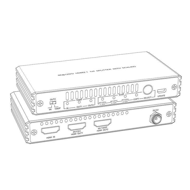 8K60 HDMI 2.1 Splitter 1x2 48Gbps with HDR EDID