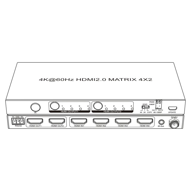 4K60 HDMI 2.0 Matrix 4x2 with HDR Scaler SPDIF Audio
