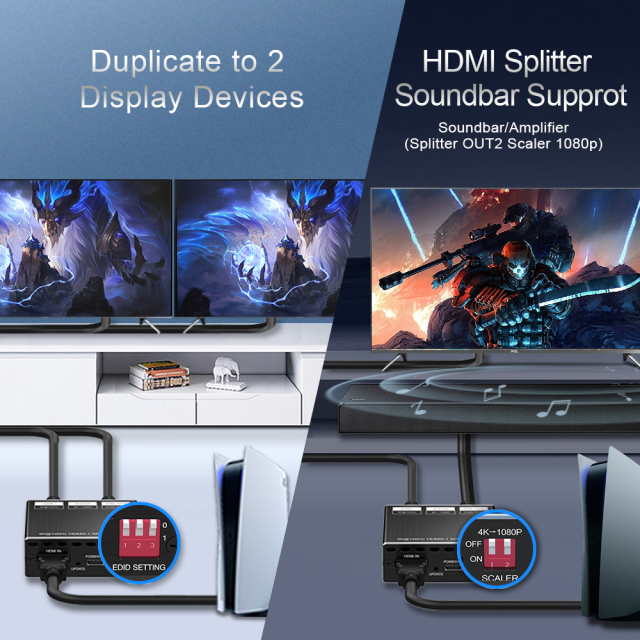 8K HDMI 2.1 Splitter 1x2 4K120 VRR ARC