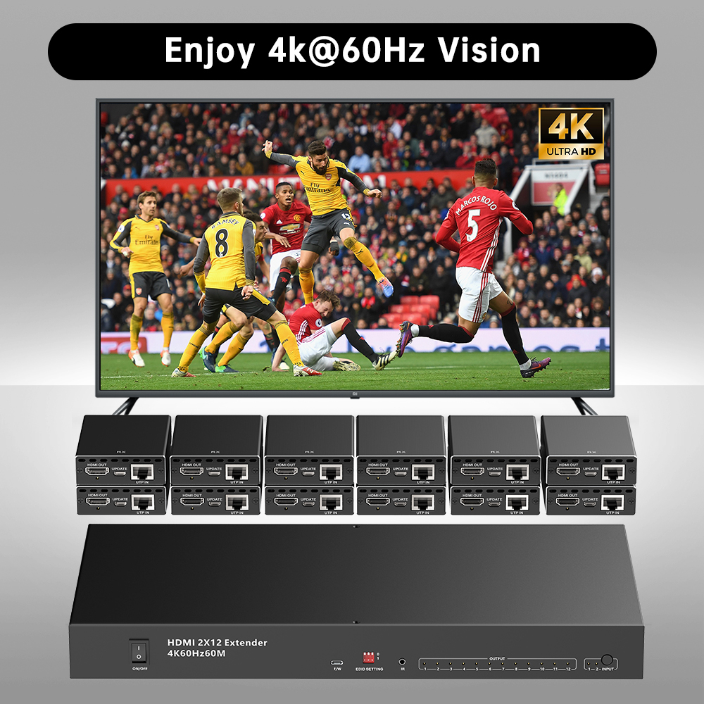 4K HDMI 2.0対応 2入力12出力 HDMIエクステンダー | 最大70m伝送 / PoE / Cat6a対応