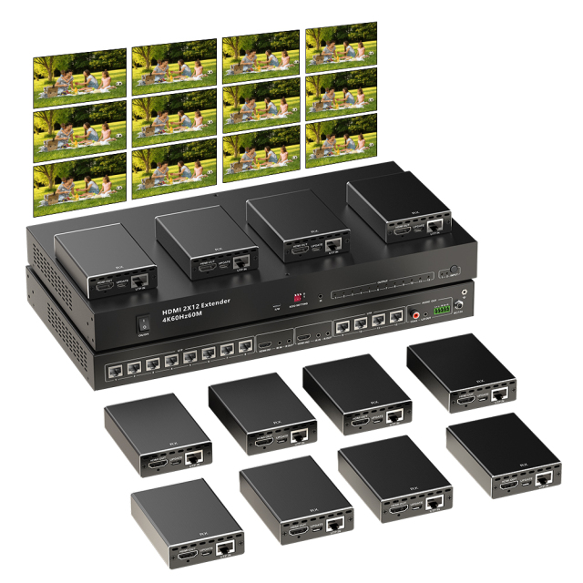 4K HDMI 2.0対応 2入力12出力 HDMIエクステンダー | 最大70m伝送 / PoE / Cat6a対応