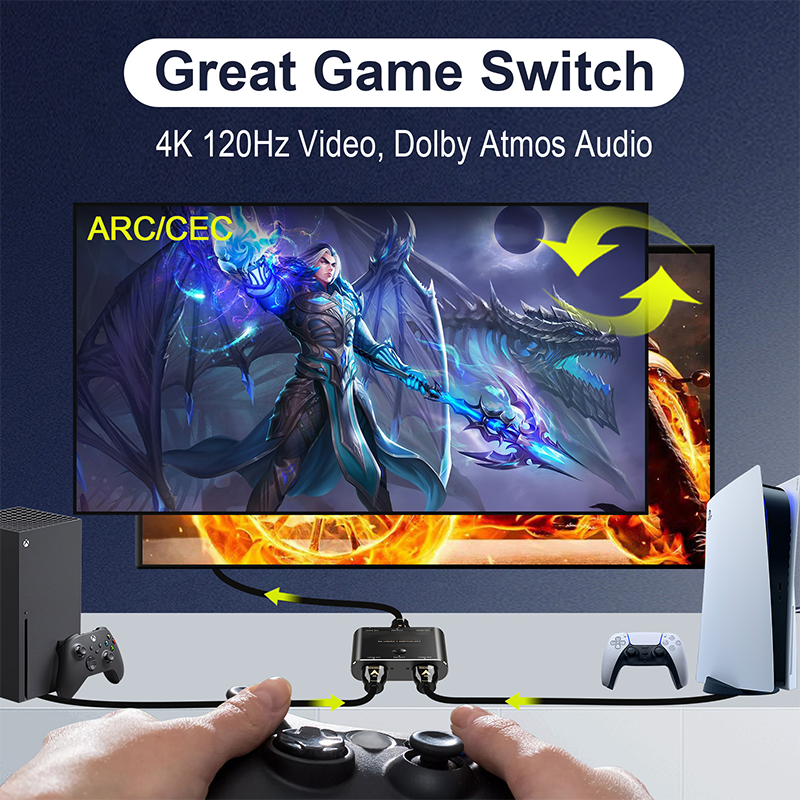 8K HDMI 2.1 スイッチャー 2入力1出力 | HDCP・Dolby Vision対応