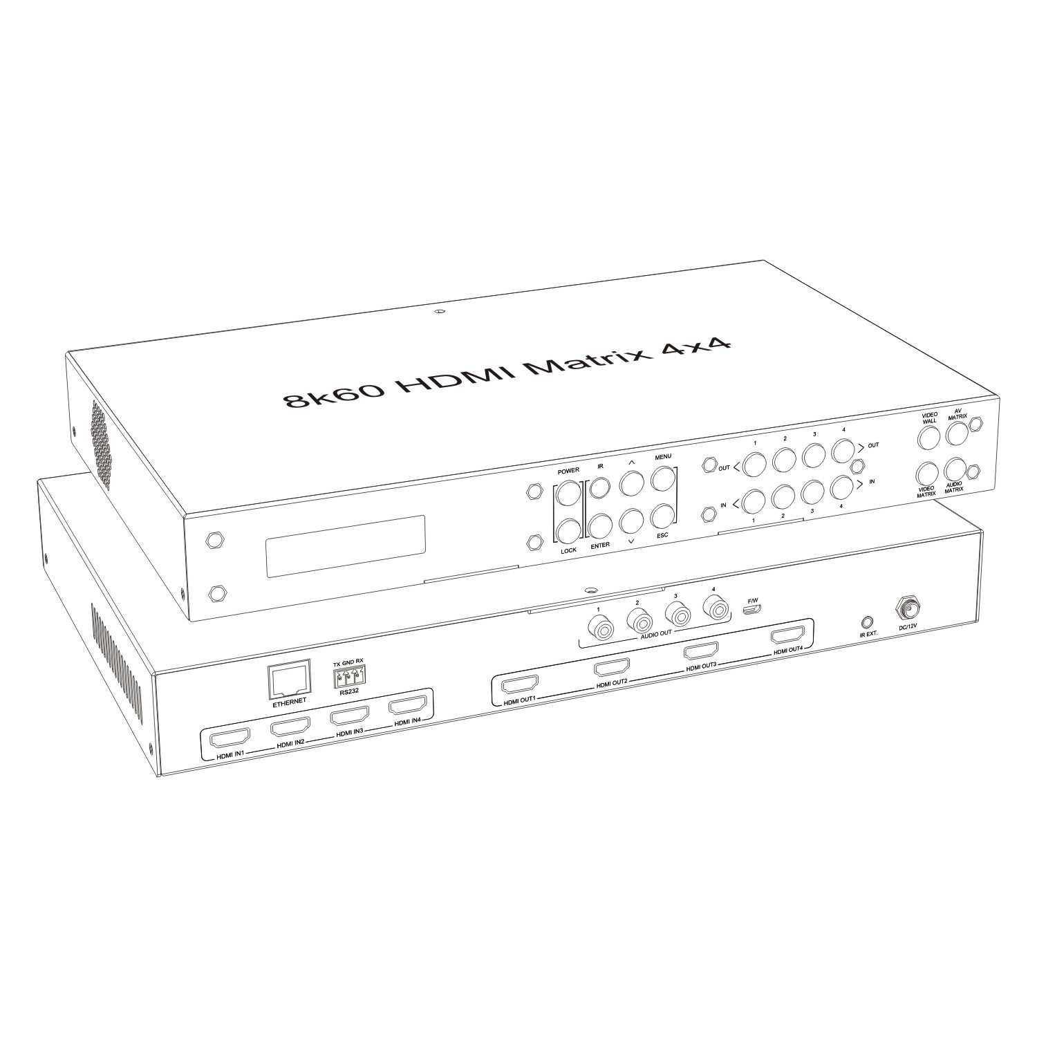 4x4 8K HDMI 2.1 Matrix Switcher with HDR10, Dolby Vision & Audio De-embedding