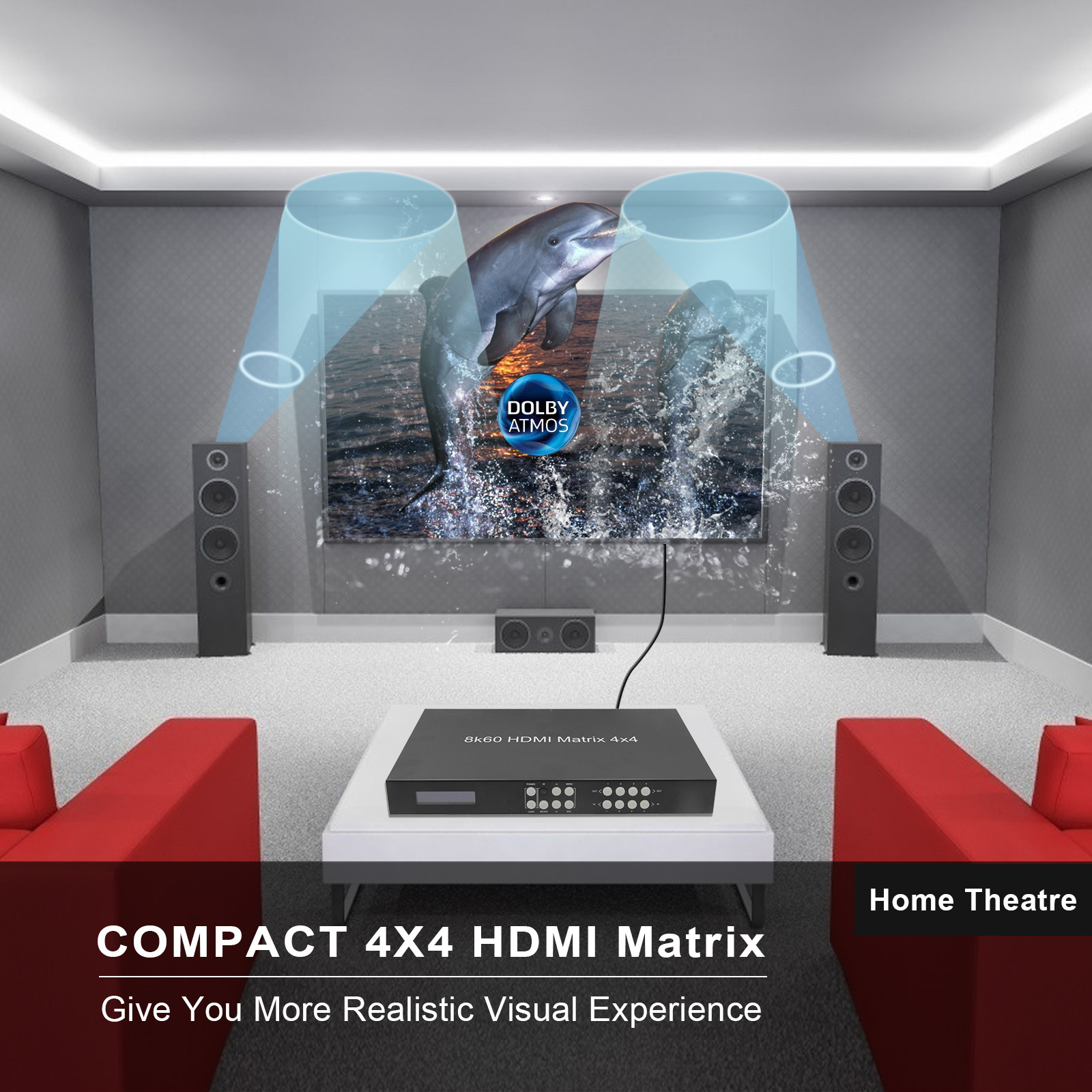 4x4 8K HDMI 2.1 Matrix Switcher with HDR10, Dolby Vision & Audio De-embedding