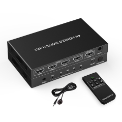 4入力1出力 4K60 HDMI 2.0 スイッチャー – 18Gbps対応 / HDCP2.2 / HDR10 / Dolby Vision / オーディオ分離機能搭載