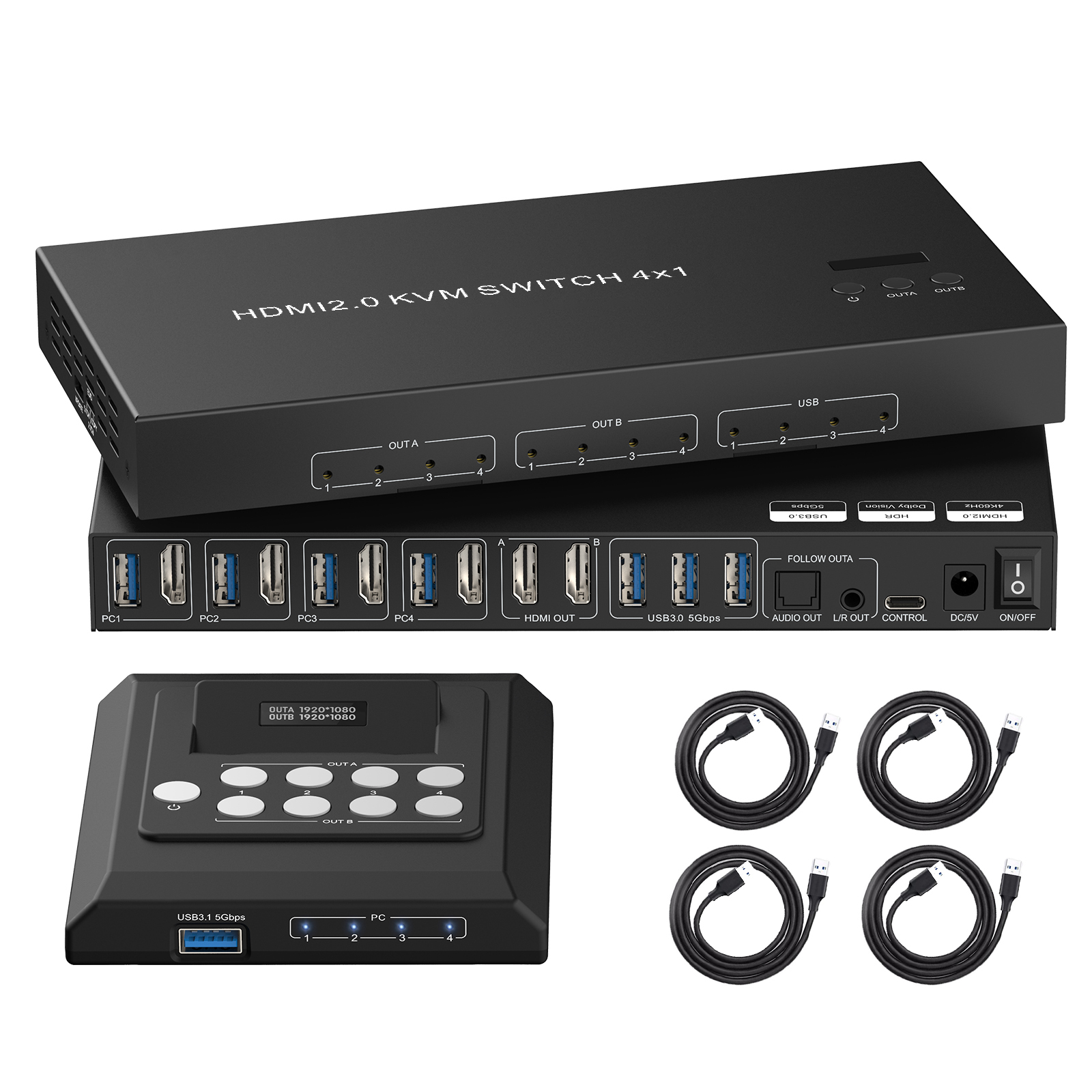 4K@60Hz HDMI KVM Switch 4x2 | デュアルモニター対応 業務用KVMソリューション
