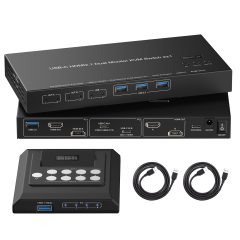 HDMI & USB-C Dual Monitor KVM Switch 2x1 | 8K@60Hz, 4K@120Hz, USB 3.0