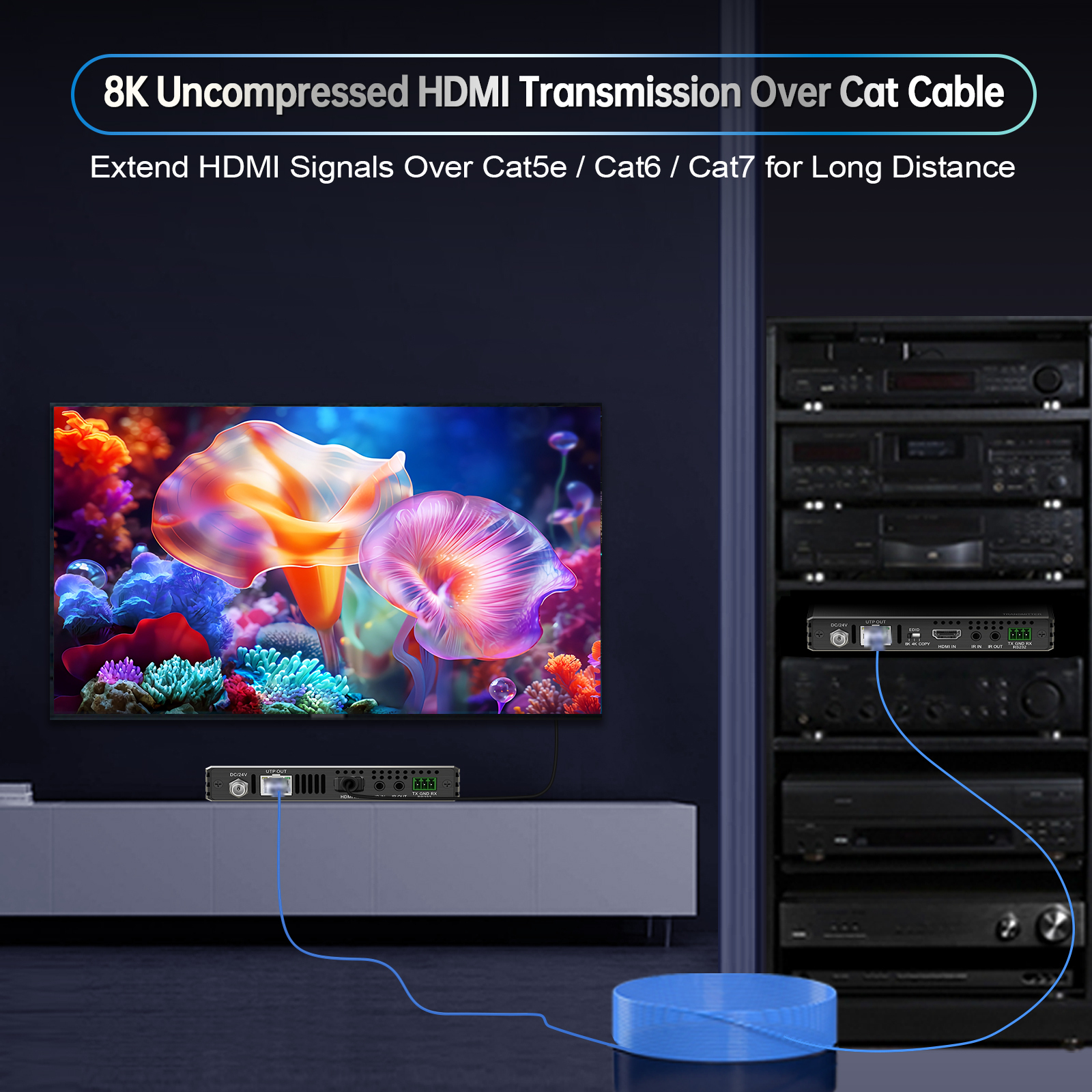 8K HDMI 2.1 エクステンダー | 8K@60Hz HDBaseT 映像延長器 PoE / IR / RS232対応