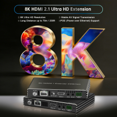 8K HDMI 2.1 エクステンダー | 8K@60Hz HDBaseT 映像延長器 PoE / IR / RS232対応