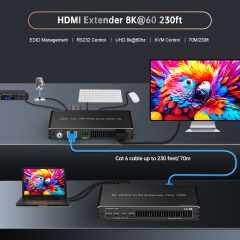 8K HDMI 2.1 Extender Over Cat6a 70m | HDMI Transmitter Receiver with RS232 PoE