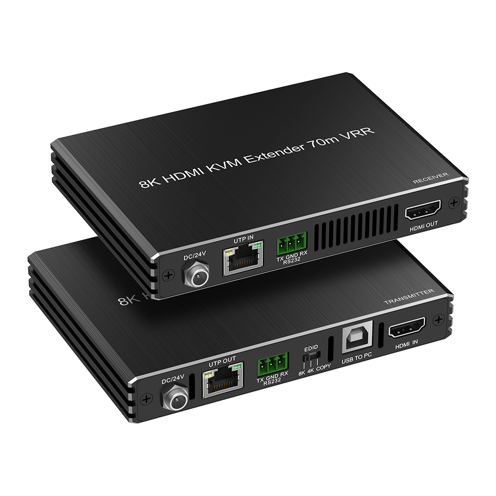 8K HDMI 2.1 Extender Over Cat6a 70m | HDMI Transmitter Receiver with RS232 PoE