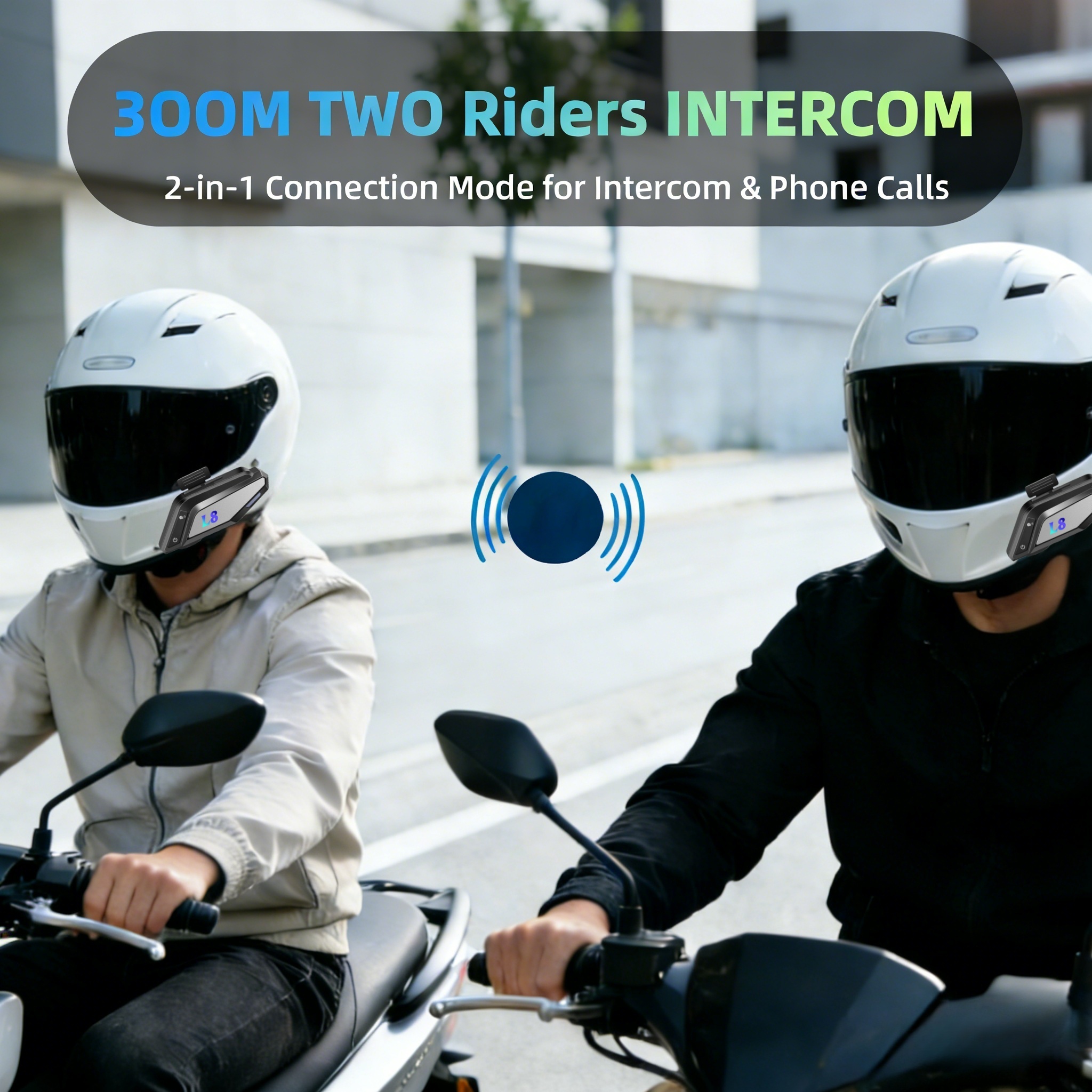 L8 Helmet Intercom Headset | 300M 2-Rider Intercom | BT5.4 | CVC+DSP | Mood Light | IP65 | OEM Manufacturer ‒ Voiture