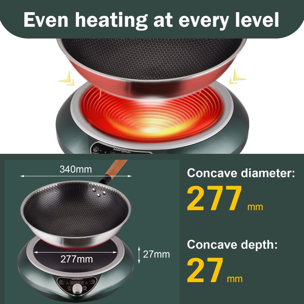 Wok Induction Cooktop 1700W 120V Wok Burner Induction Curved Electric Stove Hot Plate Frying Evenly