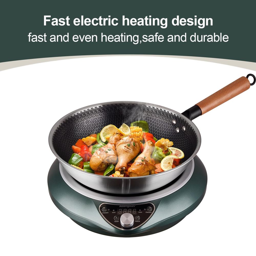 Wok Induction Cooktop 1700W 120V Wok Burner Induction Curved Electric Stove Hot Plate Frying Evenly