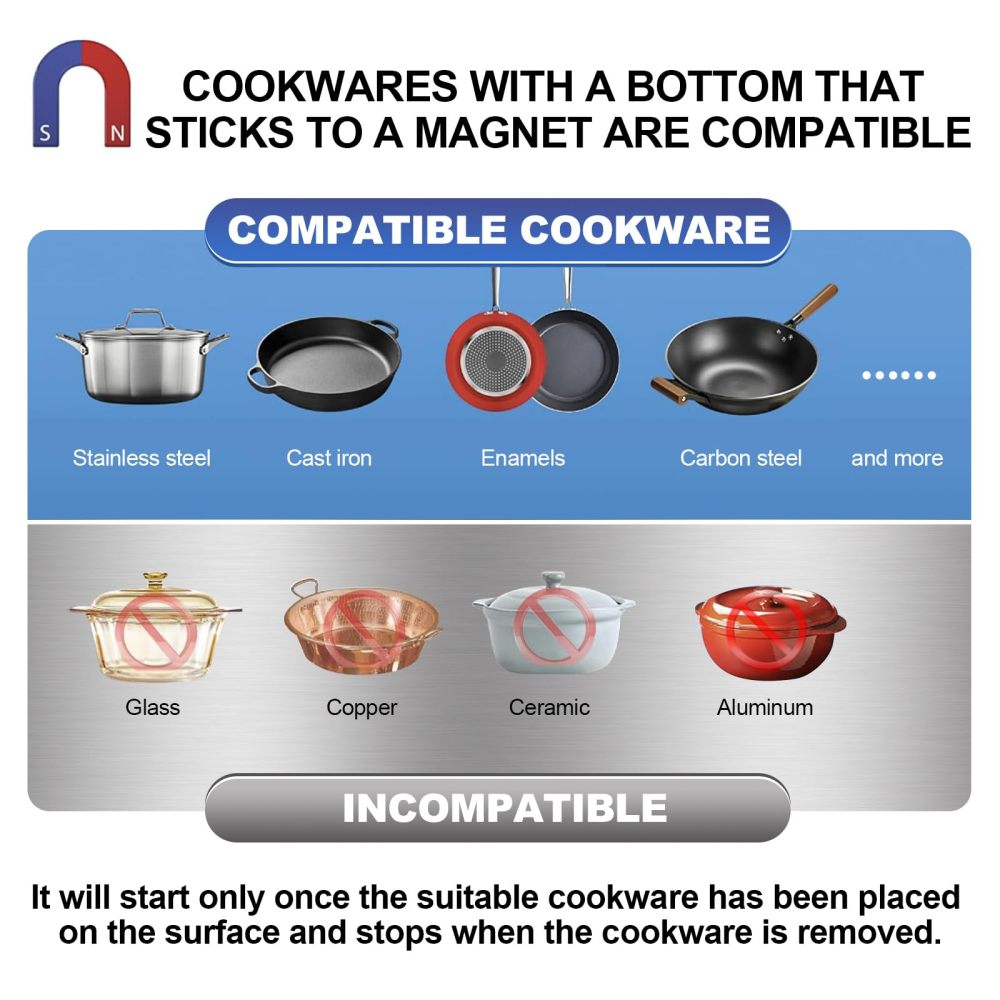 Commercial Induction Cooktop 5000W/190V~275V Commercial Range Countertop Burners Non-circulating Heating at Low Power18-hour Timer Hot Plate for Kitchen