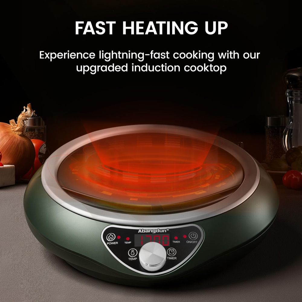 Commercial Induction Cooktop Wok Burner 1700W/85V~120V Electric Curved Surface Cooker 1.97″ Concave Stoves Hot Plate Countertop Burners for Cooking Portable Heater Restaurants Kitchen 16 Level Temp&Power Ctrl Quick Heat-up and Faster Cooking Abangdun