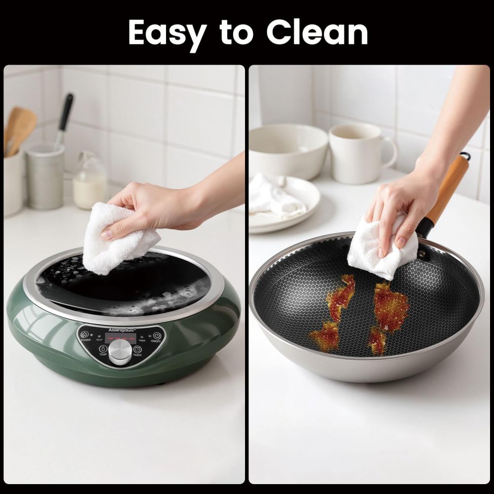 Induction Wok Burner, 1700W 120V Electric Woks Hot Plate Portable Induction Cooktop, Stainless Steel Wok Included