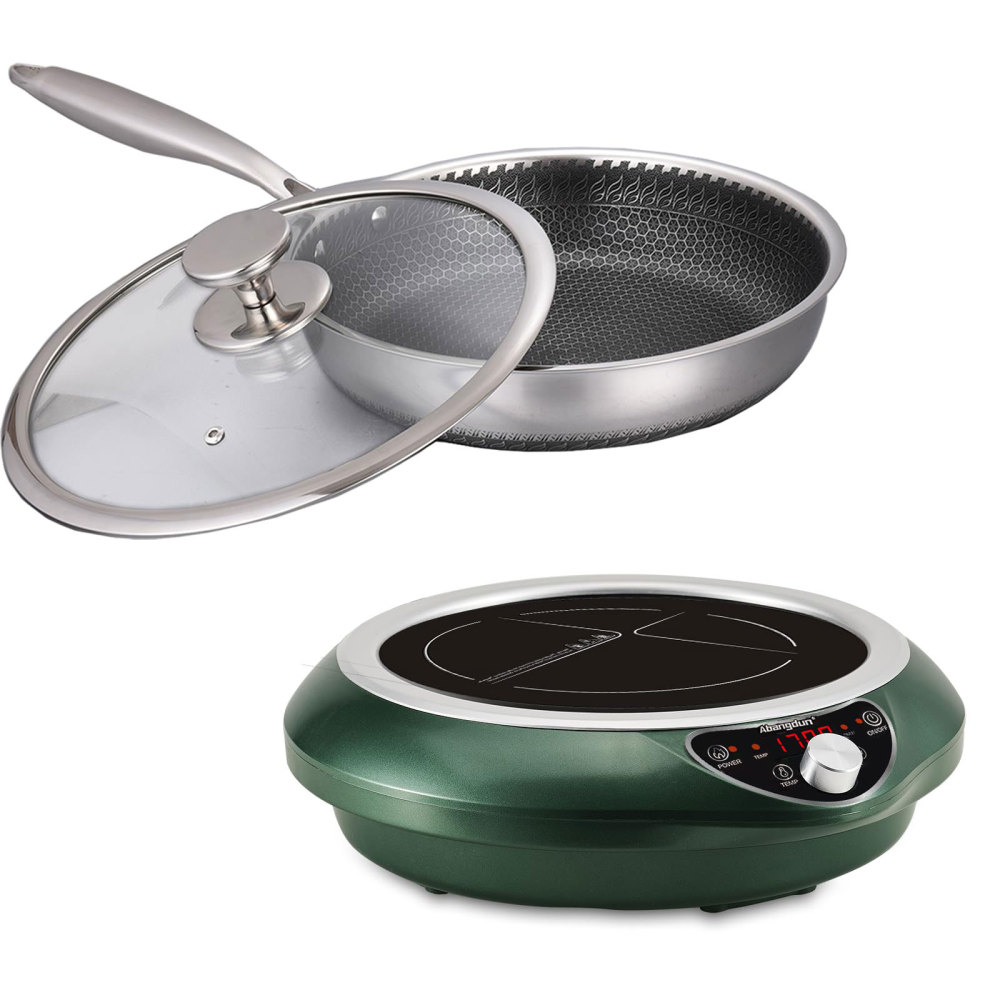 Abangdun Induction Cooktop with Skillets1800W 120V Burner Cooker Nonstick Flat Pan Electric Stove Hot Plate Heat Evenly Fry Pan for Steak