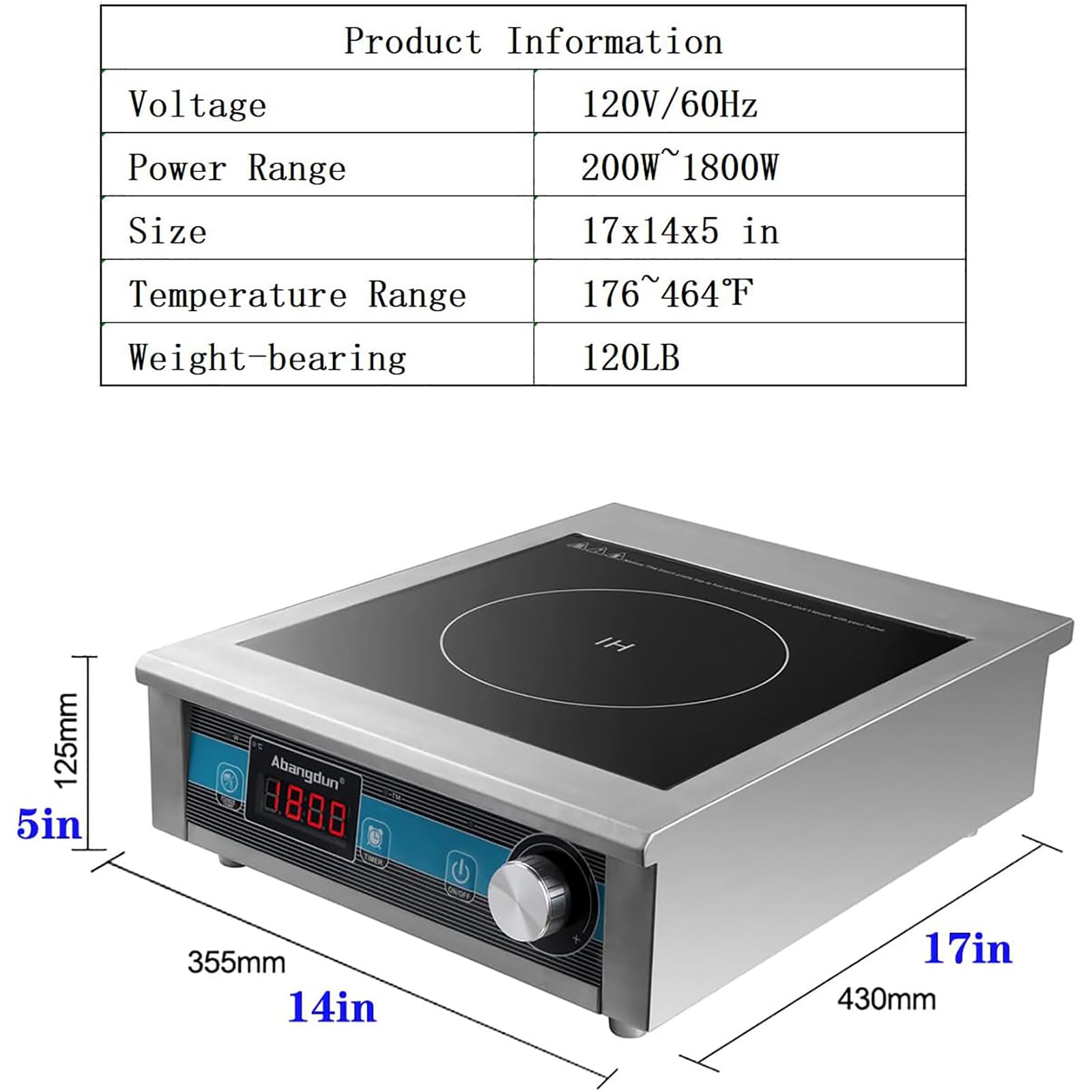 Commercial Grade Countertop Burner 5000 W /220V Commercial Induction