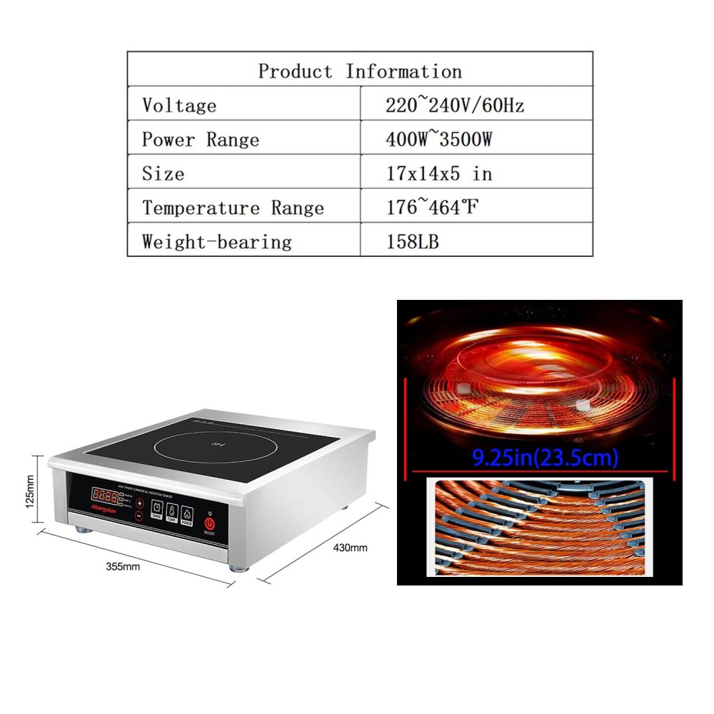 Commercial Range Countertop Burners 3500W/240V Induction Cooktop18-hour Timer Hot Plate for Kitchen Restaurants Abangdun (Single Burner)
