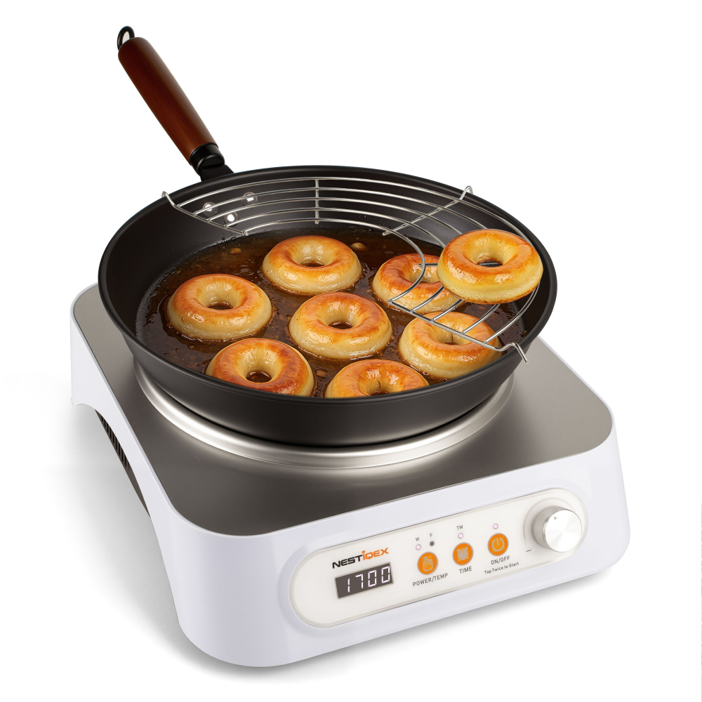 Nestiqex 1700W 85V~120V  Induction Cooktop Concave Wok Burner Portable Electric Stove Countertop Heater With 13-inch Carbon Steel Wok With 24 Hours Timer Cooker