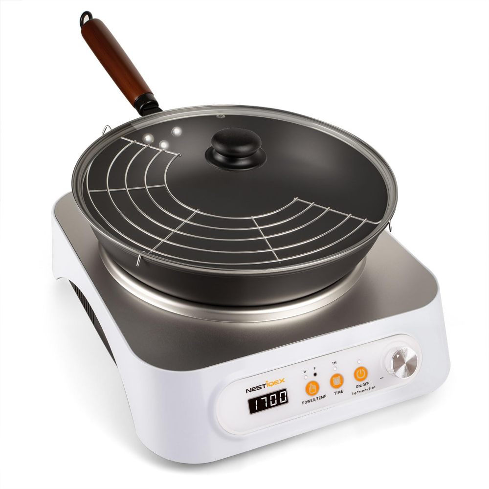 1700W 85V~120V  Induction Cooktop Concave Wok Burner Portable Electric Stove Countertop Heater With 13-inch Carbon Steel Wok