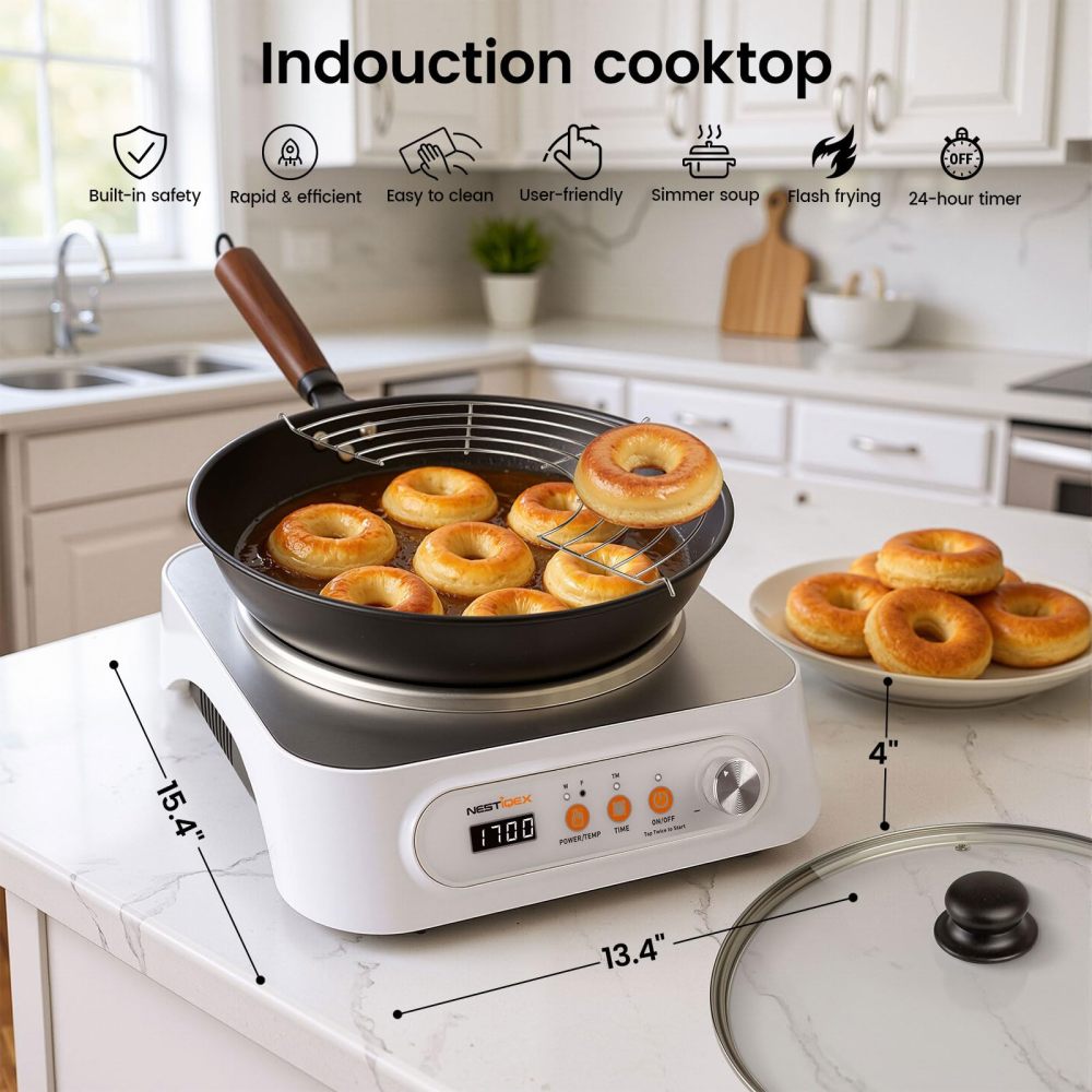 1700W 85V~120V  Induction Cooktop Concave Wok Burner Portable Electric Stove Countertop Heater With 13-inch Carbon Steel Wok