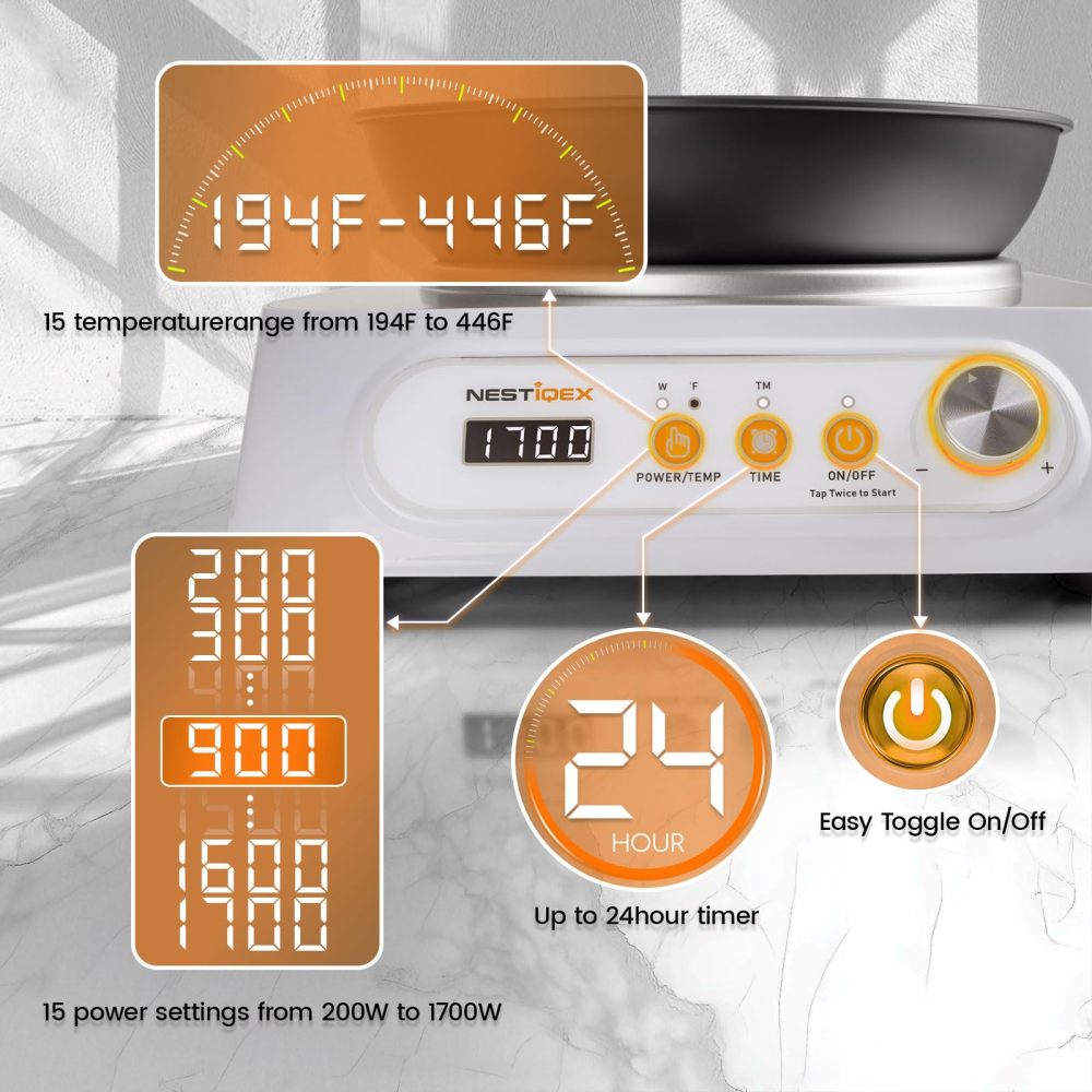 1700W 85V~120V  Induction Cooktop Concave Wok Burner Portable Electric Stove Countertop Heater With 13-inch Carbon Steel Wok