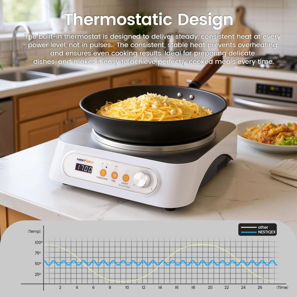 1700W 85V~120V  Induction Cooktop Concave Wok Burner Portable Electric Stove Countertop Heater With 13-inch Carbon Steel Wok