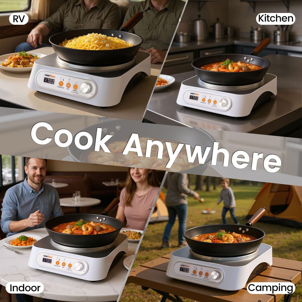 1700W 85V~120V  Induction Cooktop Concave Wok Burner Portable Electric Stove Countertop Heater With 13-inch Carbon Steel Wok