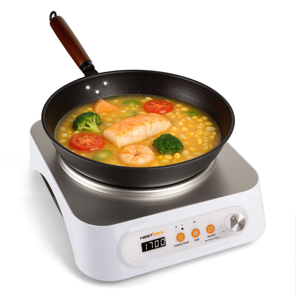1700W 85V~120V  Induction Cooktop Concave Wok Burner Portable Electric Stove Countertop Heater With 13-inch Carbon Steel Wok