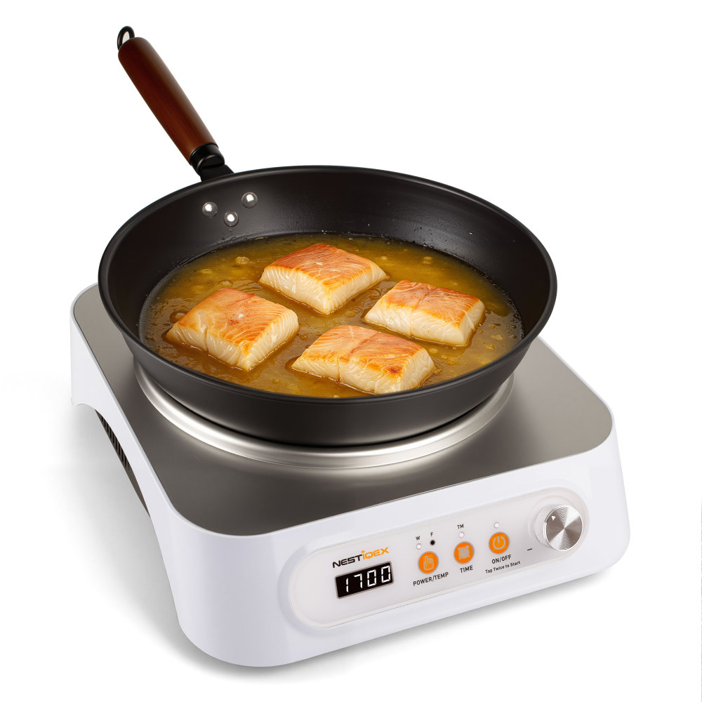 1700W 85V~120V  Induction Cooktop Concave Wok Burner Portable Electric Stove Countertop Heater With 13-inch Carbon Steel Wok