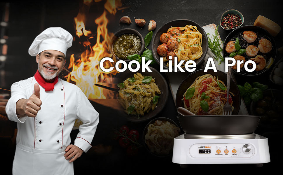 Nestiqex 1700W 85V~120V  Induction Cooktop Concave Wok Burner Portable Electric Stove Countertop Heater With 13-inch Carbon Steel Wok With 24 Hours Timer Cooker
