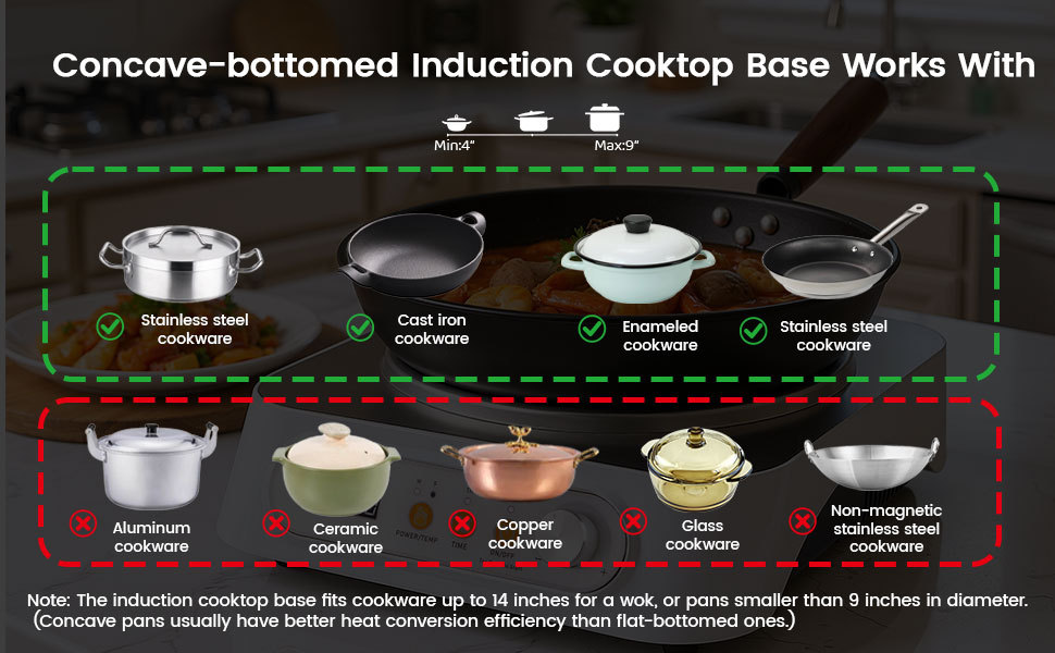 Nestiqex 1700W 85V~120V  Induction Cooktop Concave Wok Burner Portable Electric Stove Countertop Heater With 13-inch Carbon Steel Wok With 24 Hours Timer Cooker