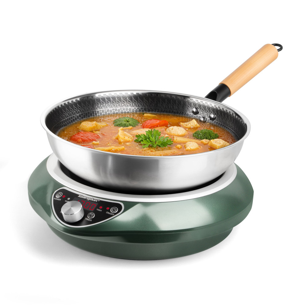 Abangdun 1700W 85V~120V Induction Cooktop Stainless Steel Wok Pan Included Concave Burner Electric Stove Hot Plate Pot Cooker Portable Countertop Hob Heater Cooking Kitchen Abangdun