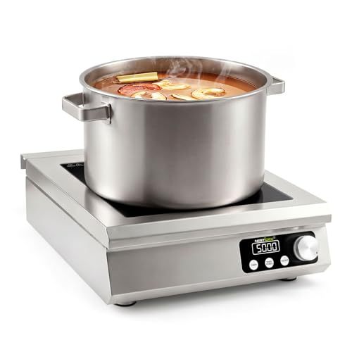 5000W Commercial Induction Cooktop, 208V 3-Phase Large Induction Burner with 20 Power & Temp Levels, 9" Large Coil, 24h Timer, Pro Electric Countertop Burners for Restaurant Kitchen