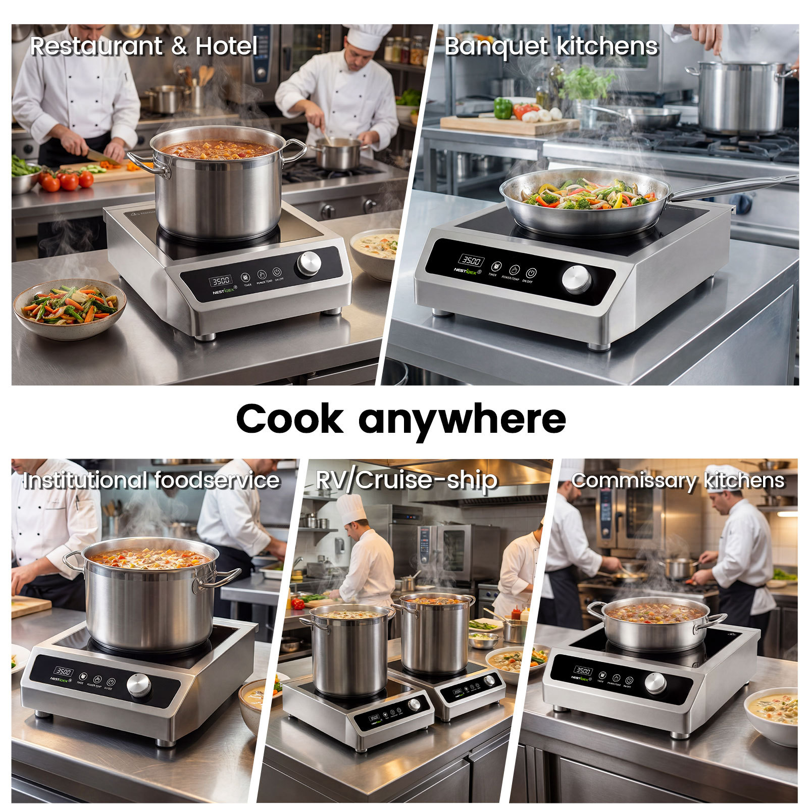 3500W Commercial Induction Cooktop, 208V 3-Phase Large Induction Burner with 20 Power & Temp Levels, 9.25" Large Coil, 24h Timer, One-Knob Control, Pro Electric Countertop Burners for Restaurant Hotel Kitchen