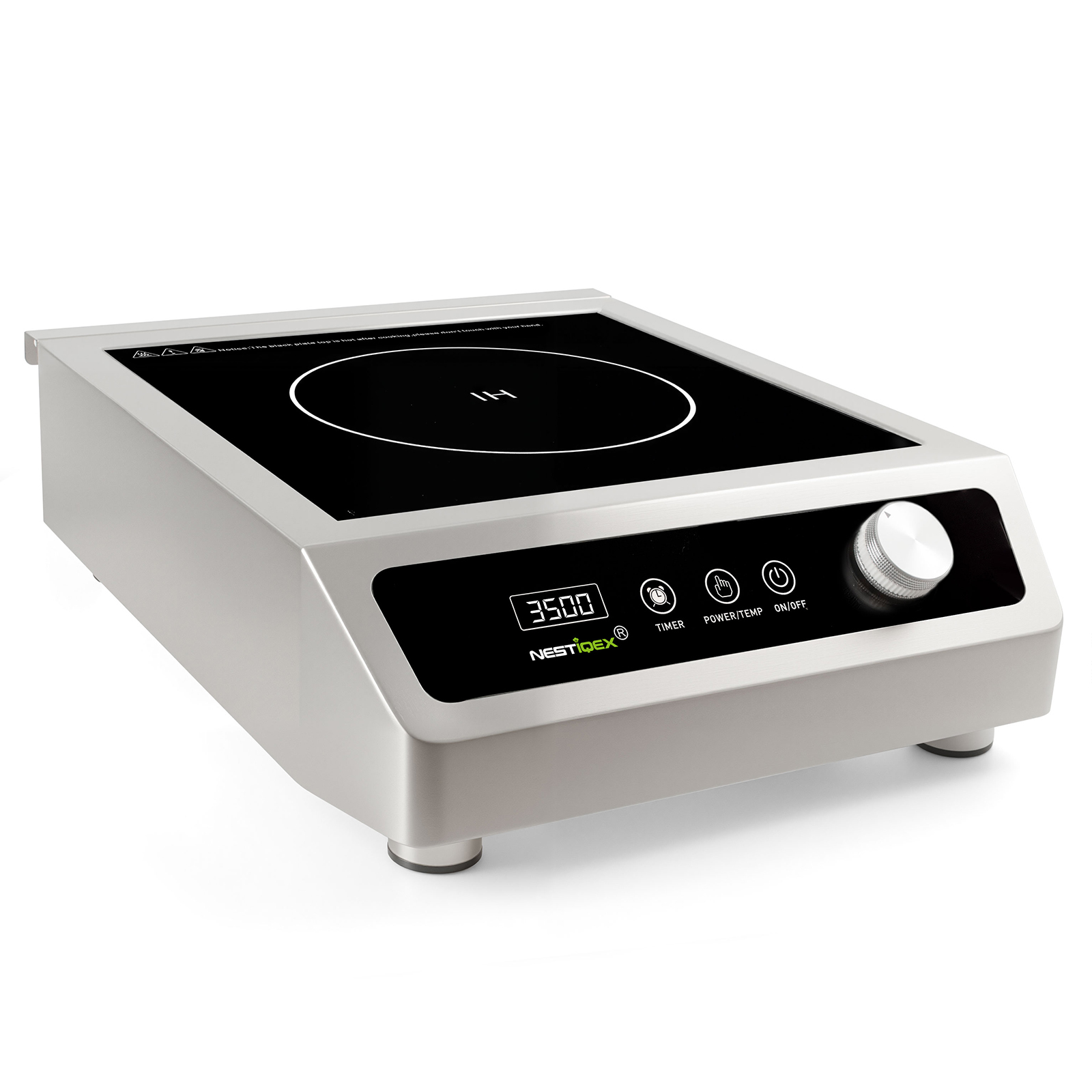 3500W 208V Induction Cooktop Commercial 3 Phase 24h Timer Heavy Duty Stainless Steel Space-Saving Design for Restaurant Kitchen Hotel & Bar Large Burner with 20 Power & Temp Levels, 9.25" Large Coil Pro Countertop One-Knob Control Electric Stove
