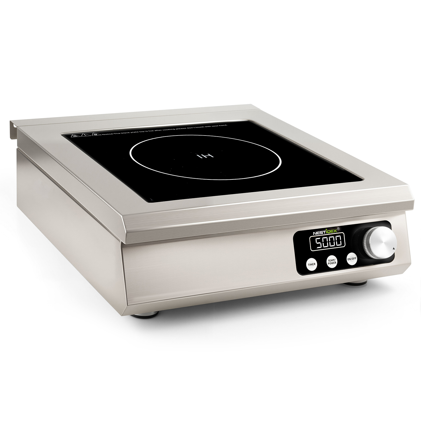 5000W 208V Induction Cooktop Commercial 3 Phase 24h Timer Heavy Duty Stainless Steel Space-Saving Design for Restaurant Kitchen Hotel & Bar Large Burner with 20 Power & Temp Levels, 9.25" Large Coil Pro Countertop One-Knob Control Electric Stove