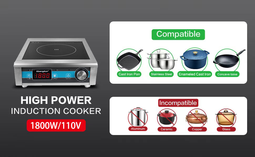 Abangdun Commercial Grade Countertop Burner 1800 W /120V Commercial Induction Cooktop 9 Inch Heating Coil Hot Plate Even Heating at each power level