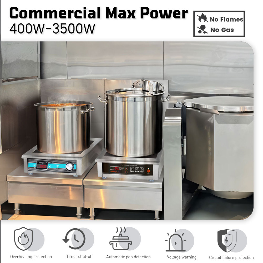 Abangdun 3500W Commercial Induction Cooktop, 240V Single Induction Burner with 18-Hour Timer, High-Efficiency Induction Heater for Restaurant & Catering