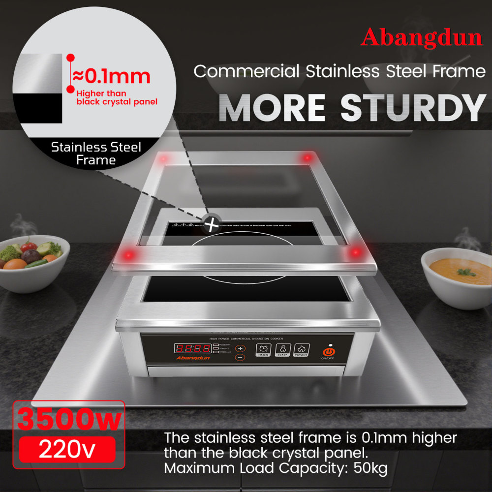 Abangdun 3500W Commercial Induction Cooktop, 240V Single Induction Burner with 18-Hour Timer, High-Efficiency Induction Heater for Restaurant & Catering