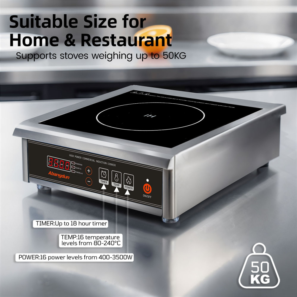 Abangdun 3500W Commercial Induction Cooktop, 240V Single Induction Burner with 18-Hour Timer, High-Efficiency Induction Heater for Restaurant & Catering