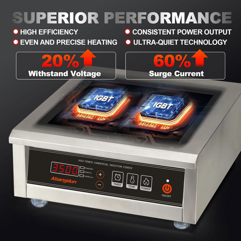 Abangdun 3500W Commercial Induction Cooktop, 240V Single Induction Burner with 18-Hour Timer, High-Efficiency Induction Heater for Restaurant & Catering