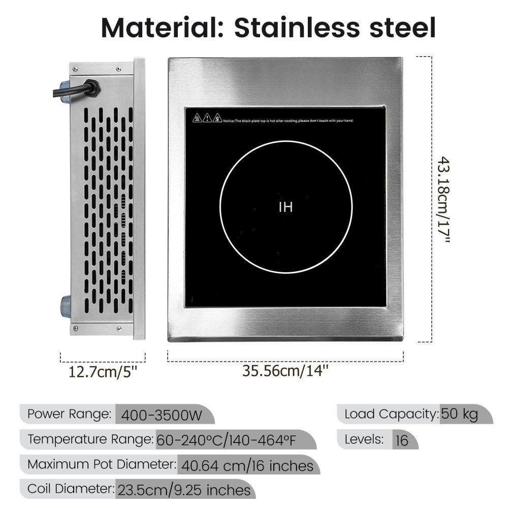 Abangdun 3500W Commercial Induction Cooktop, 240V Single Induction Burner with 18-Hour Timer, High-Efficiency Induction Heater for Restaurant & Catering