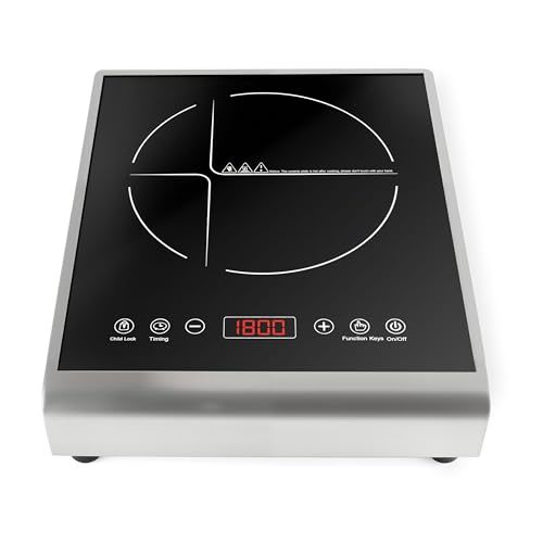 Abangdun 1800W Induction Cooktop Commercial Stainless Steel Housing Electric Skillet Heater 24H Timer & Child Lock Ideal for RV, Dorm, and Small Kitchens Hot Plates Pot Hob Stove Cooker for Countertop Canteen Restaurant Appliances