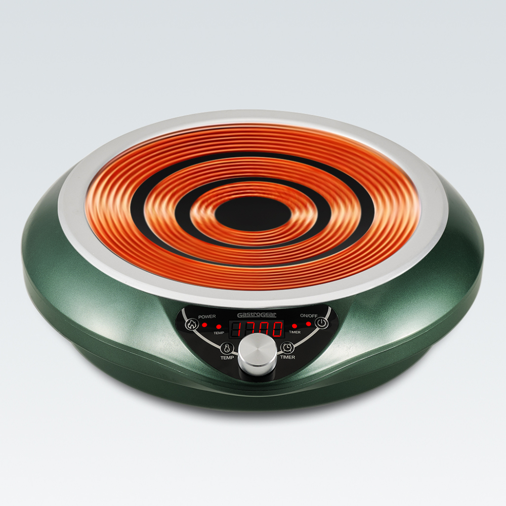 Abangdun Induction Wok Pan Cooktop 1700W (85V~175V) 16 Levels Temperature & Power Control Induction Wok Burner with 18 Hours Timer, Auto-off, Fast & Even Heating Concave Electric Stove (Green)