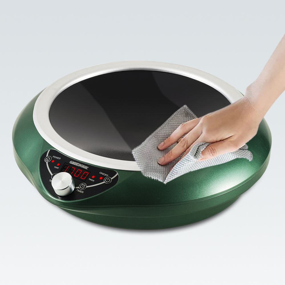 Abangdun Induction Wok Pan Cooktop 1700W (85V~175V) 16 Levels Temperature & Power Control Induction Wok Burner with 18 Hours Timer, Auto-off, Fast & Even Heating Concave Electric Stove (Green)