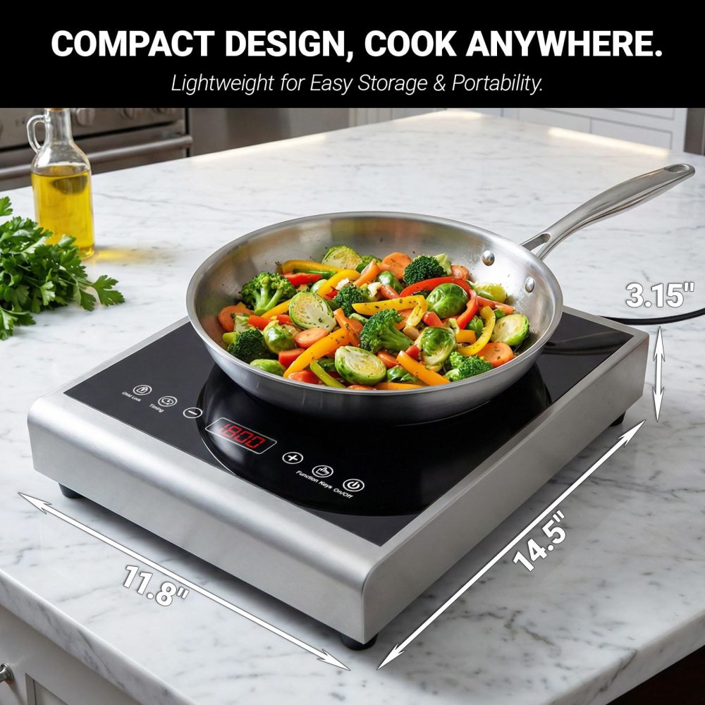 Abangdun 1800W 100V～185V Induction Cooktop 2026 New Real Precise Power/Temp Ctrl 17 Watts 200~1800w Electric Skillet Heater 24H Timer & Child Lock Ideal for RV, Dorm, and Small Kitchens Hot Plates Stove Cooker